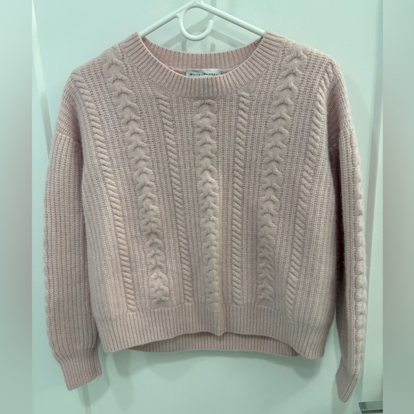 White and Warren Pink Cable Knit Cashmere Sweater Size Large - Picture 8 of 9